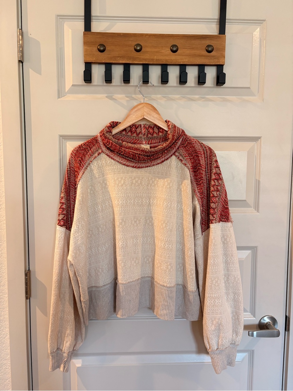 We The Free Cream & Rust Cowl-Neck Pullover